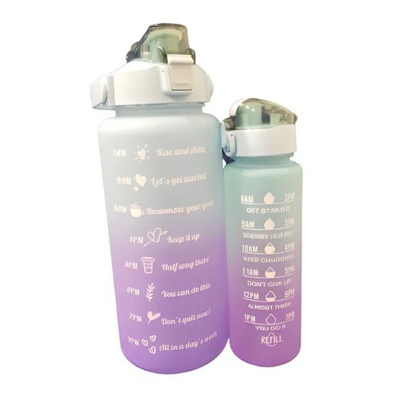 Duo Termos Botellas De Agua Motivacionales Con Pitillo