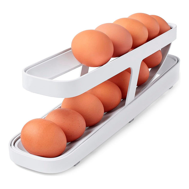 Organizador De Bandejas Dispensadoras Enrollables Para Huevos, Hasta 14 Unidades, En Color Blanco