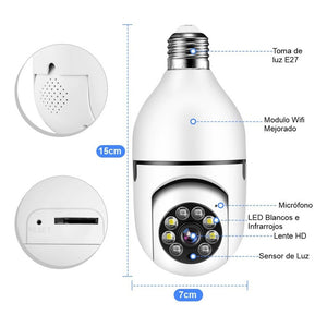 Cámara De Seguridad Wifi Bombillo Robotica Panoramica Ip 360