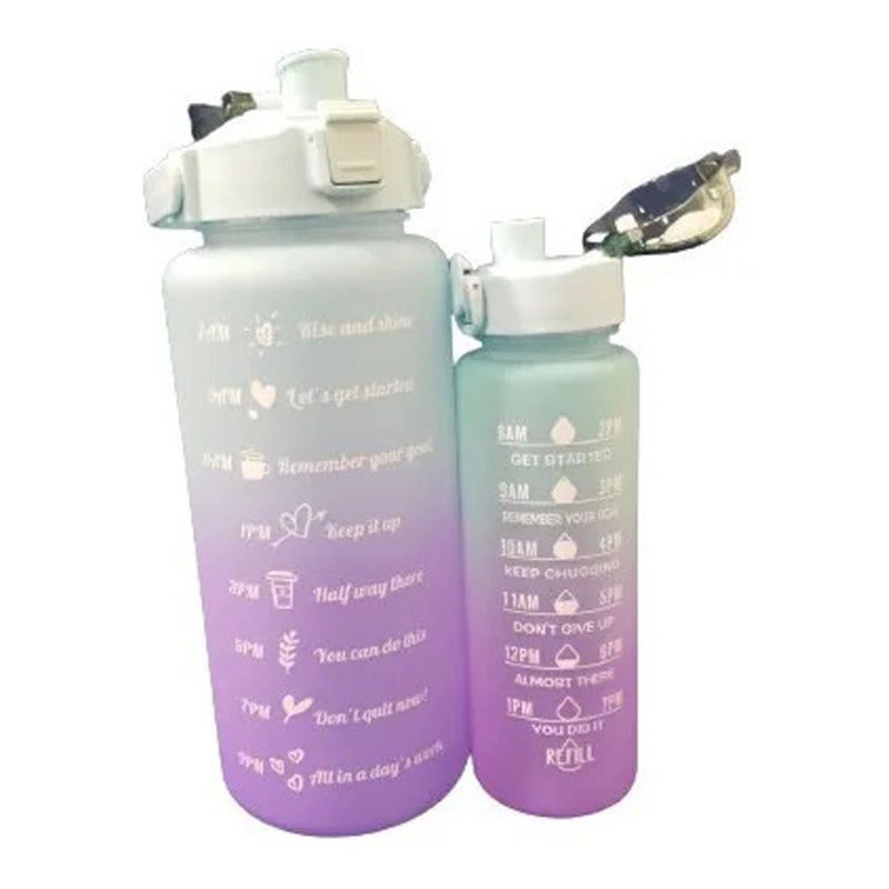 Duo Termos Botellas De Agua Motivacionales Con Pitillo