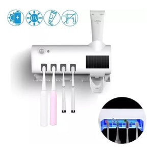 Porta Cepillo Dispensador De Crema Dental Con Esterilizador Color Blanco