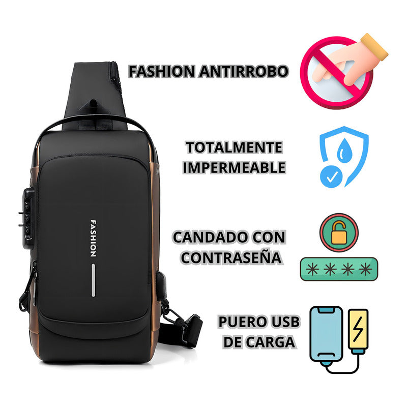 Mochila Antirrobo, Tiracolo, Funda Cruzada, Color Negro Fashion