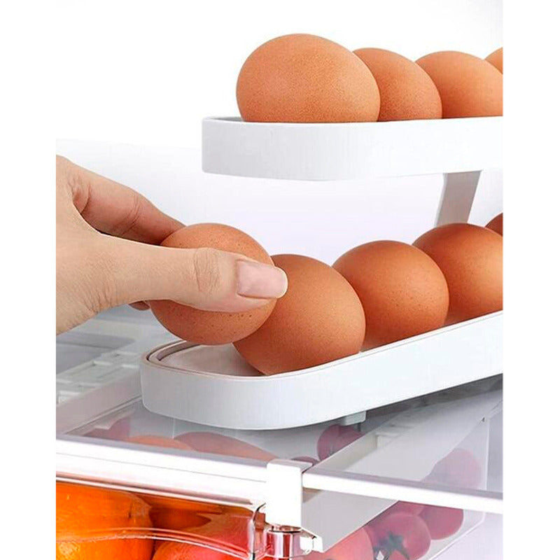 Organizador De Bandejas Dispensadoras Enrollables Para Huevos, Hasta 14 Unidades, En Color Blanco