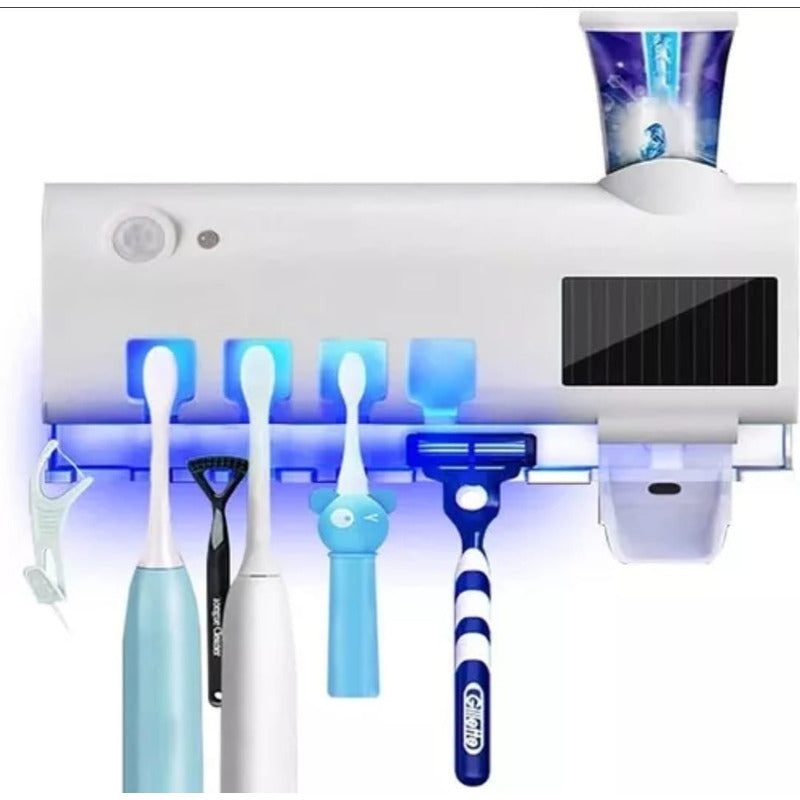 Porta Cepillo Dispensador De Crema Dental Con Esterilizador Color Blanco